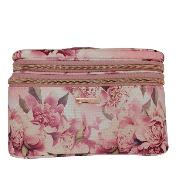CONAIR SOPHIA JOY PINK FLORAL PRINT TRAIN CASE, MAKEUP BAG TRAVEL BAG FOR COSMET - Picture 1 of 16